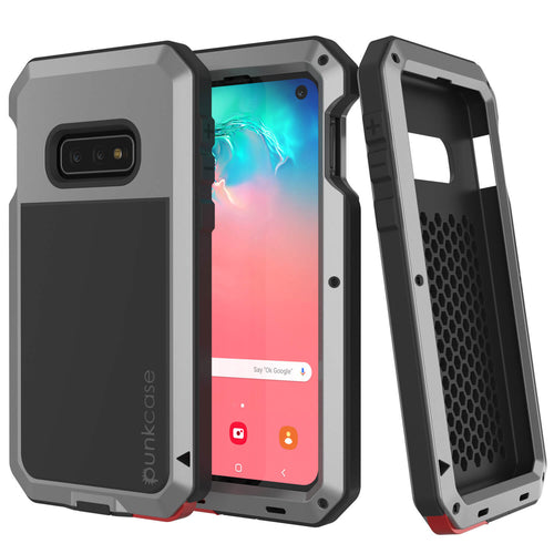 Galaxy S10e Metal Case, Heavy Duty Military Grade Rugged Armor Cover [Silver] (Color in image: Silver)