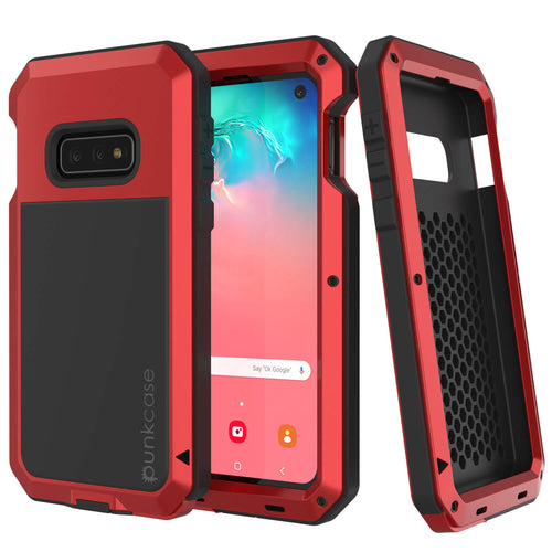 Galaxy S10e Metal Case, Heavy Duty Military Grade Rugged Armor Cover [Red] (Color in image: Red)