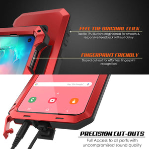 Galaxy S10e Metal Case, Heavy Duty Military Grade Rugged Armor Cover [Red] (Color in image: Silver)