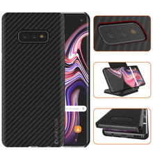 Cargar imagen en el visor de la galería, Galaxy S10e Plus Case, Punkcase CarbonShield, Heavy Duty &amp; Ultra Thin 2 Piece Dual Layer PU Leather Jet Black Cover 
