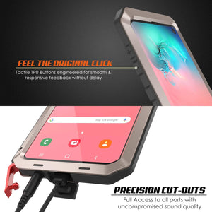 Galaxy S10 Metal Case, Heavy Duty Military Grade Rugged Armor Cover [Gold] (Color in image: Black)