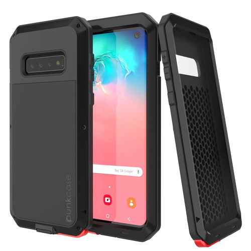 Galaxy S10 Metal Case, Heavy Duty Military Grade Rugged Armor Cover [Black] (Color in image: Black)