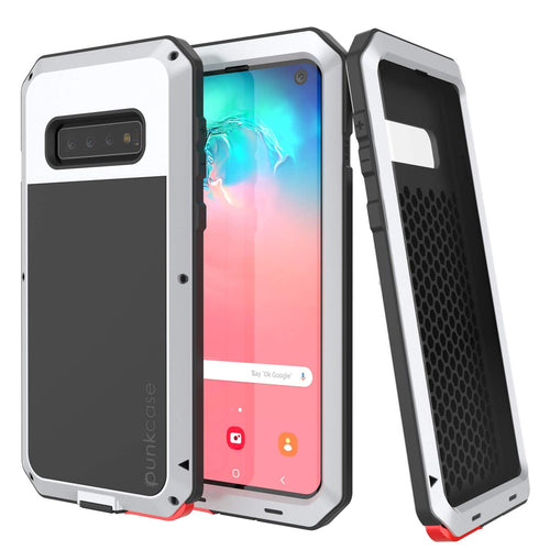Galaxy S10 Metal Case, Heavy Duty Military Grade Rugged Armor Cover [White] (Color in image: White)