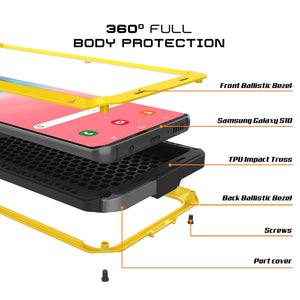 Galaxy S10 Metal Case, Heavy Duty Military Grade Rugged Armor Cover [Neon] (Color in image: Silver)