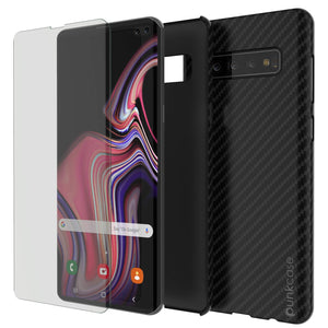 Galaxy S10 Plus Case, Punkcase CarbonShield, Heavy Duty & Ultra Thin 2 Piece Dual Layer PU Leather Jet Black Cover 