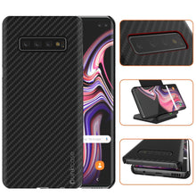 Cargar imagen en el visor de la galería, Galaxy S20+ Plus Case, Punkcase CarbonShield, Heavy Duty &amp; Ultra Thin 2 Piece Dual Layer PU Leather Jet Black Cover (Carbon Fiber Style) 

