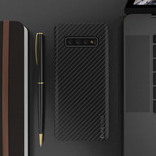 Cargar imagen en el visor de la galería, Galaxy S20+ Plus Case, Punkcase CarbonShield, Heavy Duty &amp; Ultra Thin 2 Piece Dual Layer PU Leather Jet Black Cover (Carbon Fiber Style) 
