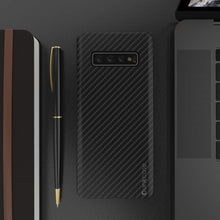 Cargar imagen en el visor de la galería, Galaxy S10 Plus Case, Punkcase CarbonShield, Heavy Duty &amp; Ultra Thin 2 Piece Dual Layer PU Leather Jet Black Cover 
