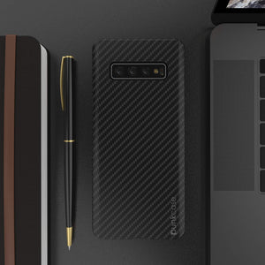Galaxy S10 Plus Case, Punkcase CarbonShield, Heavy Duty & Ultra Thin 2 Piece Dual Layer PU Leather Jet Black Cover 