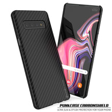 Cargar imagen en el visor de la galería, Galaxy S10 Plus Case, Punkcase CarbonShield, Heavy Duty &amp; Ultra Thin 2 Piece Dual Layer PU Leather Jet Black Cover 
