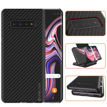 Cargar imagen en el visor de la galería, Galaxy S10 Plus Case, Punkcase CarbonShield, Heavy Duty &amp; Ultra Thin 2 Piece Dual Layer PU Leather Jet Black Cover 
