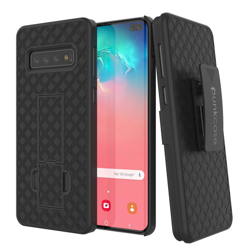 Punkcase Galaxy s10+ Plus Case With Screen Protector, Holster Belt Clip [Black] (Color in image: Black)