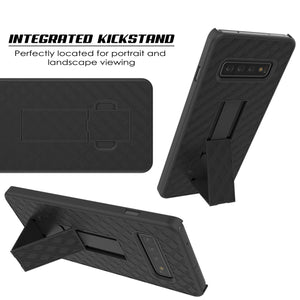Punkcase Galaxy s10+ Plus Case With Screen Protector, Holster Belt Clip [Black] 