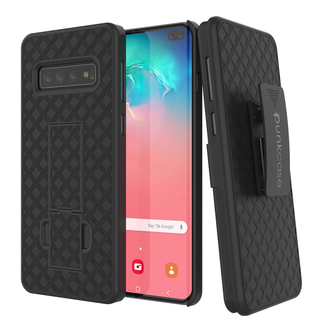 Punkcase Galaxy s10+ Plus Case With Screen Protector, Holster Belt Clip [Black] (Color in image: Black)