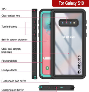 Galaxy S10+ Plus Water/Shock/Snowproof | Screen Protector Case [Teal] (Color in image: Purple)