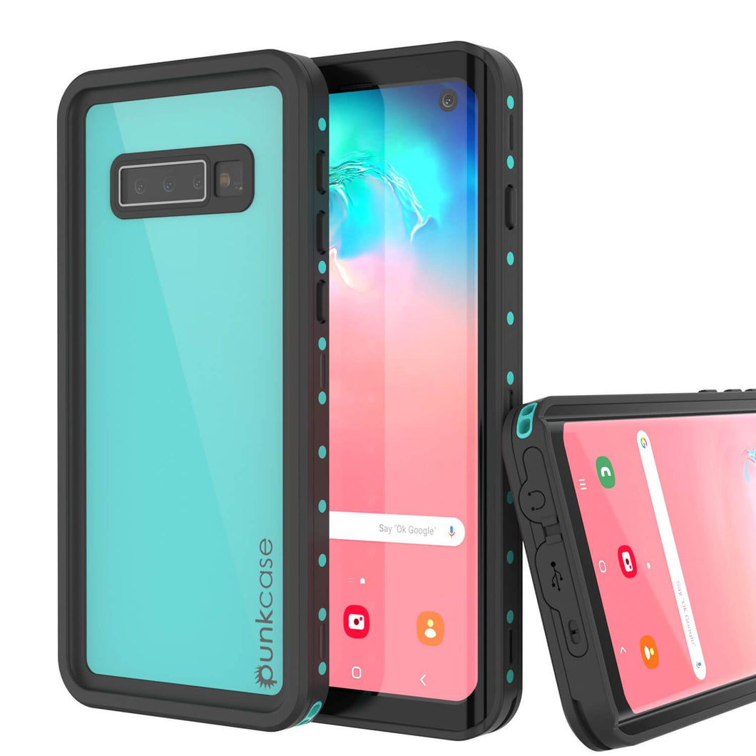 Estuche al agua Galaxy A10e PunkCase StudStar Teal delgado de 6.6 pies de profundidad IP68 a prueba de golpes y nieve.