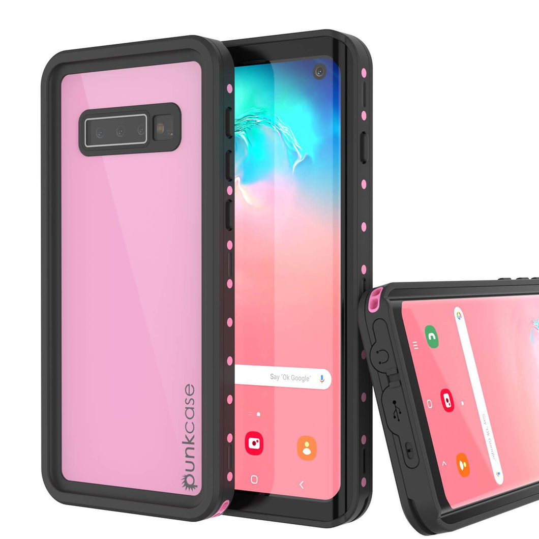 Carcasa resistente al agua para Galaxy A10e PunkCase StudStar Pink delgada de 6.6 pies IP68 a prueba de golpes/nieve bajo el agua.