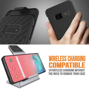 Punkcase Galaxy S10e Case With Screen Protector, Holster Belt Clip [Black] 