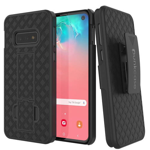 Punkcase Galaxy S10e Case With Screen Protector, Holster Belt Clip [Black] (Color in image: Black)