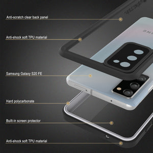 Anti-scratch clear back panel Anti-shock soft TPU material Samsung Galaxy S20 FE Hard polycarbonate Built-in screen protector Anti-shock soft TPU material (Color in image: Black)