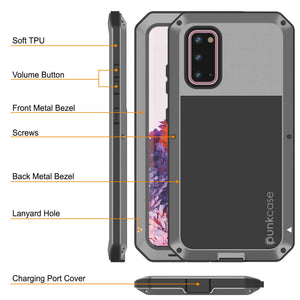 Galaxy s20 Metal Case, Heavy Duty Military Grade Rugged Armor Cover [Silver] (Color in image: Red)