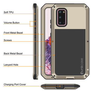 Galaxy s20 Metal Case, Heavy Duty Military Grade Rugged Armor Cover [Gold] (Color in image: Red)