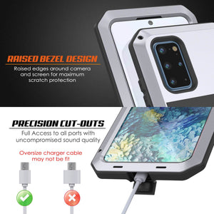 Galaxy s20+ Plus Metal Case, Heavy Duty Military Grade Rugged Armor Cover [White] (Color in image: Silver)