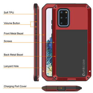 Galaxy s20+ Plus Metal Case, Heavy Duty Military Grade Rugged Armor Cover [Red] (Color in image: Neon)
