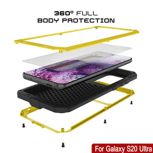 Galaxy S20 Ultra Metal Case, Heavy Duty Military Grade Rugged Armor Cover [White] (Color in image: Gold)