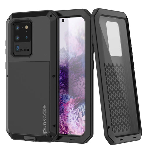 Galaxy S20 Ultra Metal Case, Heavy Duty Military Grade Rugged Armor Cover [Black] (Color in image: Black)