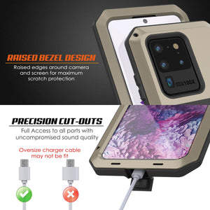 Galaxy S20 Ultra Metal Case, Heavy Duty Military Grade Rugged Armor Cover [Gold] (Color in image: Silver)