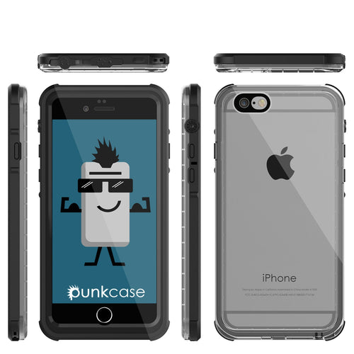 iPhone 6/6S Waterproof Case, PUNKcase CRYSTAL Black W/ Attached Screen Protector  | Warranty (Color in image: black)