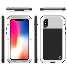 Cargar imagen en el visor de la galería, iPhone X Metal Case, Heavy Duty Military Grade Rugged White Armor Cover [shock proof] Hybrid Full Body Hard Aluminum &amp; TPU Design (Color in image: Black)
