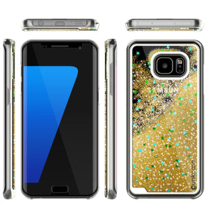S7 Edge Case, Punkcase [Liquid GOLD Series] Protective Dual Layer Floating Glitter Cover with lots of Bling & Sparkle + PunkShield Screen Protector (Color in image: pink)