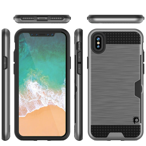 iPhone X Case, PUNKcase [SLOT Series] Slim Fit Dual-Layer Armor Cover & Tempered Glass PUNKSHIELD Screen Protector for Apple iPhone X [Silver] (Color in image: Silver)