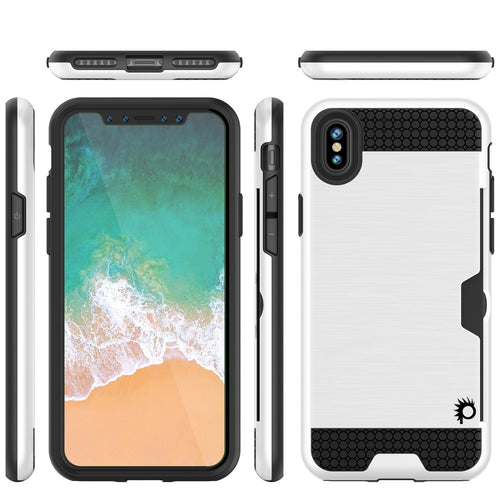 iPhone X Case, PUNKcase [SLOT Series] Slim Fit Dual-Layer Armor Cover & Tempered Glass PUNKSHIELD Screen Protector for Apple iPhone X [White] (Color in image: White)