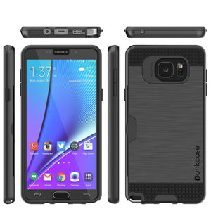 Galaxy Note 5 Case PunkCase SLOT Black Series Slim Armor Soft Cover Case w/ Tempered Glass (Color in image: Silver)