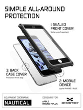 Cargar imagen en el visor de la galería, iPhone 8+ Plus Waterproof Case, Ghostek Nautical Series for iPhone 8+ Plus | Slim Underwater Protection | Adventure Duty | Swimming (Black) (Color in image: White)
