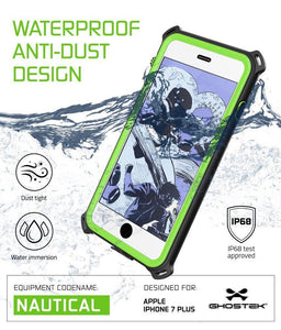 iPhone 8+ Plus Waterproof Case, Ghostek Nautical Series for iPhone 8+ Plus | Slim Underwater Protection | Adventure Duty | Swimming (Green) (Color in image: Black)