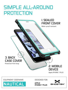 iPhone 8+ Plus Waterproof Case, Ghostek Nautical Series for iPhone 8+ Plus | Slim Underwater Protection | Adventure Duty | Swimming (Teal) (Color in image: White)