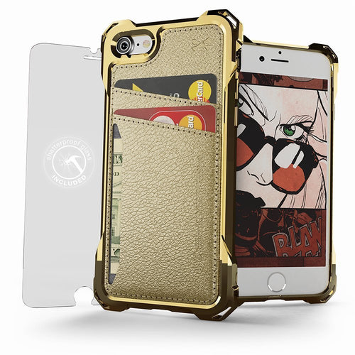 iPhone 7 Plus Wallet Case, Ghostek Exec Gold Series | Slim Armor Hybrid Impact Bumper | TPU PU Leather Credit Card Slot Holder Sleeve Cover (Color in image: Gold)