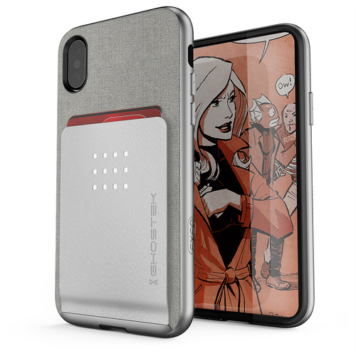 iPhone 8+ Plus Case , Ghostek Exec 2 Series for iPhone 8+ Plus Protective Wallet Case [SILVER] (Color in image: Brown)