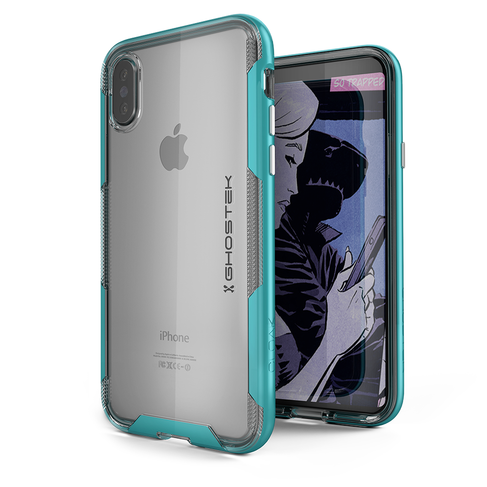Ghostek Cloak 3 Series Apple iPhone X Clear Skin Gel With Reinforced Bumper | Wireless Charging Compatible | Teal (Color in image: Teal)