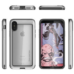 iPhone X Case, Ghostek Atomic Slim Series - Military Grade Drop Tested, Metal Aluminum Alloy Bumper + TPU & Rubber Protective Case for Apple iPhone X 2017 | Silver (Color in image: Red)