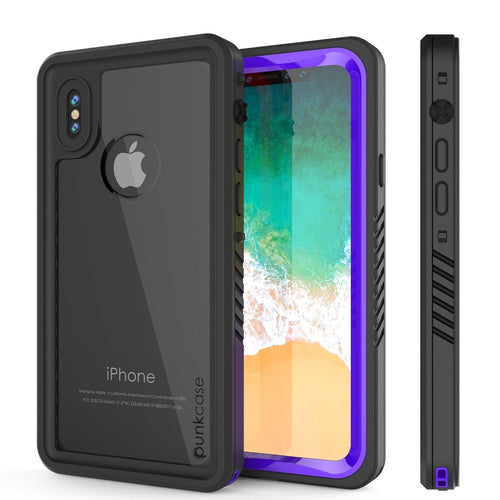 iPhone XS Max Waterproof Case, Punkcase [Extreme Series] Armor Cover W/ Built In Screen Protector [Purple] (Color in image: Purple)