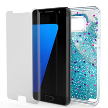 Cargar imagen en el visor de la galería, S7 Edge Case, Punkcase [Liquid Teal Series] Protective Dual Layer Floating Glitter Cover with lots of Bling &amp; Sparkle + PunkShield Screen Protector (Color in image: green)
