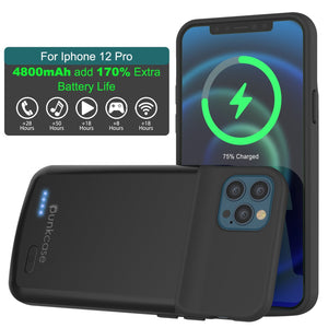 iPhone 12 Pro Battery Case, PunkJuice 4800mAH Fast Charging Power Bank W/ Screen Protector | [Black] (Color in image: gold)