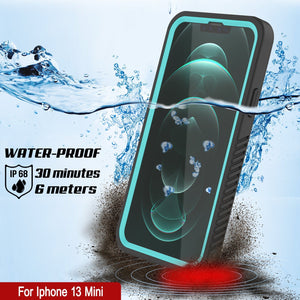 iPhone 13 Mini  Waterproof Case, Punkcase [Extreme Series] Armor Cover W/ Built In Screen Protector [Teal] (Color in image: Black)