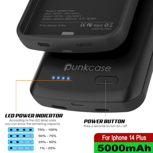 Funda de batería para iPhone 15 Plus, PunkJuice 5000mAH Power Bank de carga rápida con protector de pantalla | [Negro]