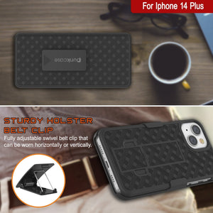 Funda para iPhone 15 Plus con protector de pantalla de vidrio templado, clip de cinturón y soporte incorporado [azul]